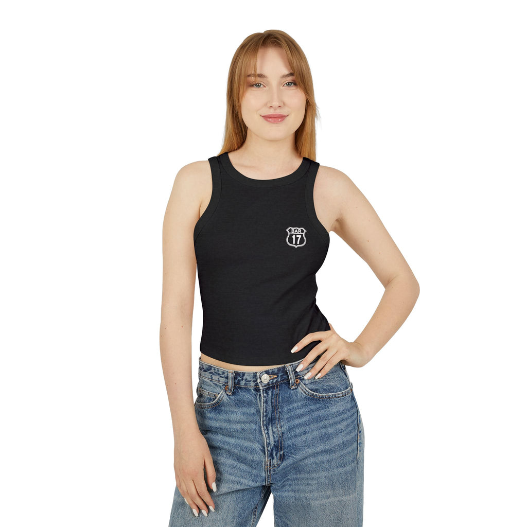 Racerback Tank Top — ‘BAR 17’ Badge Graphic Cropped Rib Tank