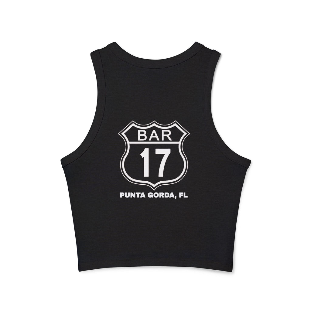 Racerback Tank Top — ‘BAR 17’ Badge Graphic Cropped Rib Tank