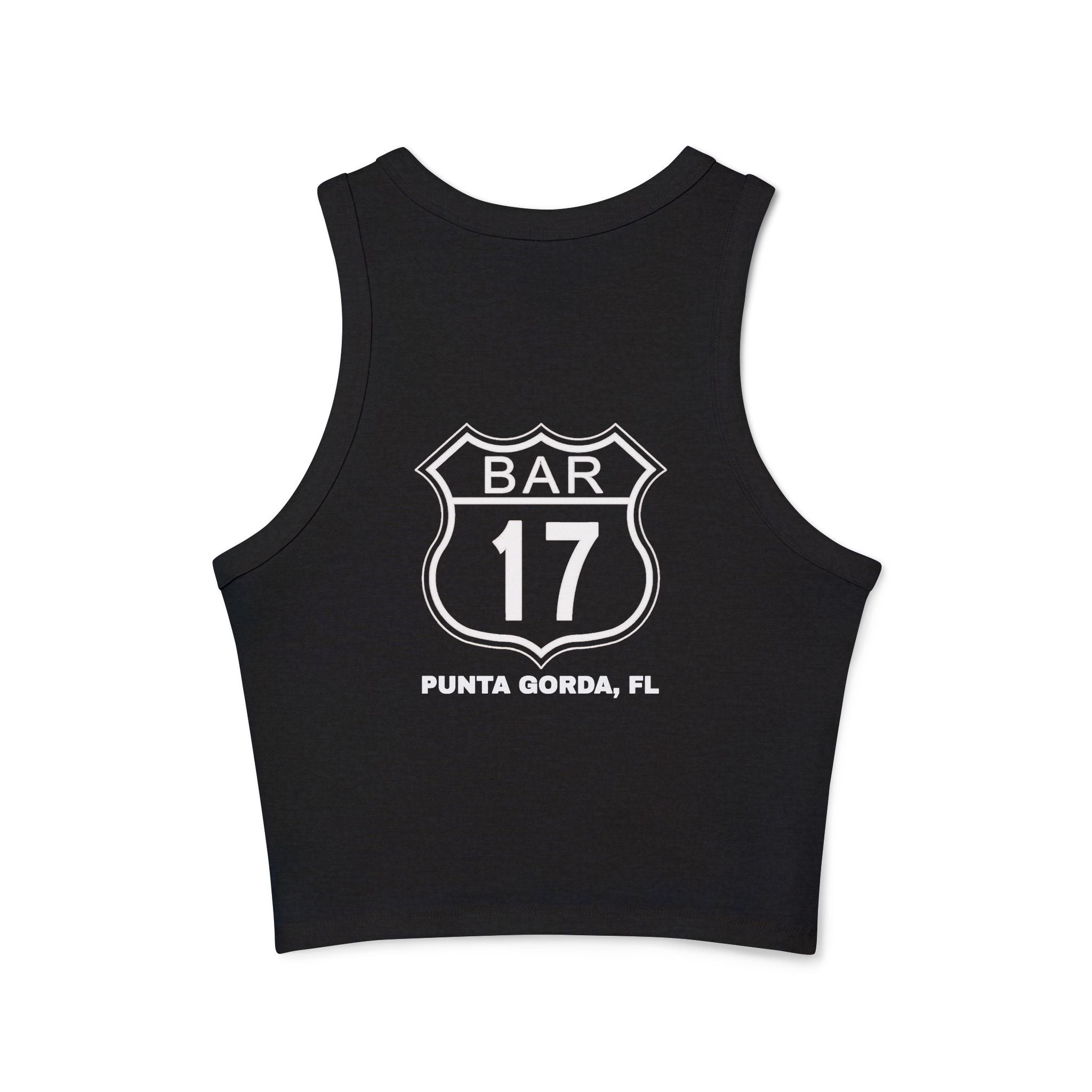 Racerback Tank Top — ‘BAR 17’ Badge Graphic Cropped Rib Tank