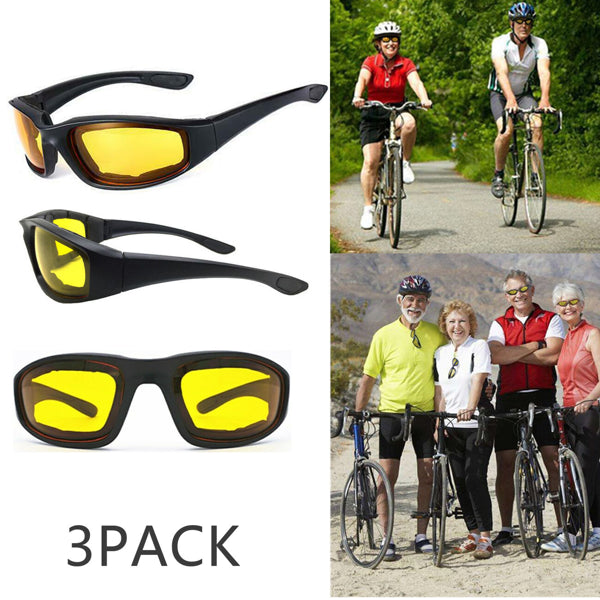 3 Pairs Motorcycle Sports Biker Riding Glasses Wind Resistant Eye Protection Sports Goggles Cycling Glasses Sunglasses Yellow Color(TK/TMEU For Self-pickup)